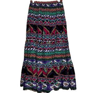 Vintage Circle T Marilyn Lenox Maxi Skirt Southwestern Aztec Print Small 32"